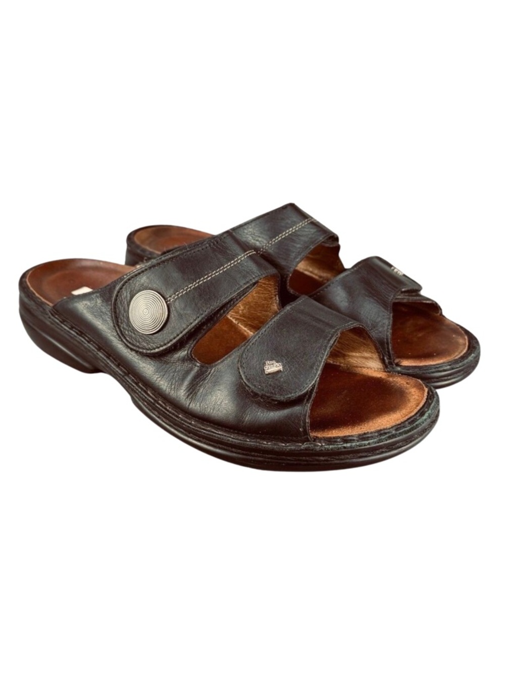 Finn Comfort Sansibar Venezia Black Leather Adjustable Slide Sandal 11-11.5